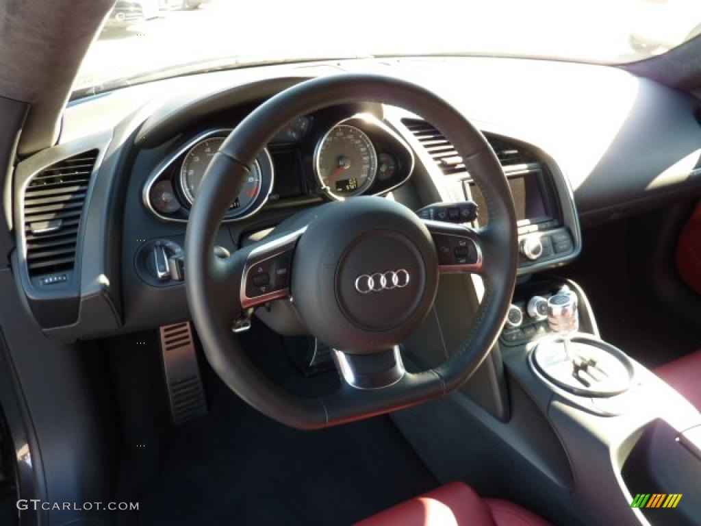 2010 Audi R8 4.2 FSI quattro Fine Nappa Red Leather Steering Wheel Photo #45351979