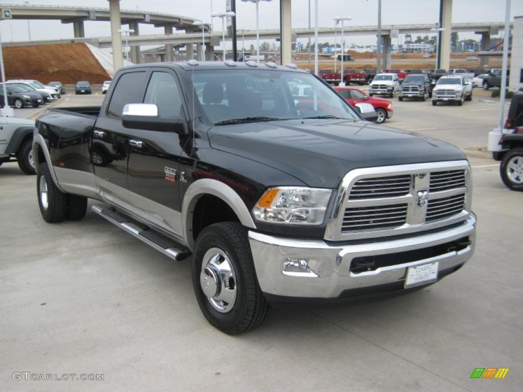 Brilliant Black Crystal Pearl 2011 Dodge Ram 3500 HD Laramie Crew Cab 4x4 Dually Exterior Photo #45353923