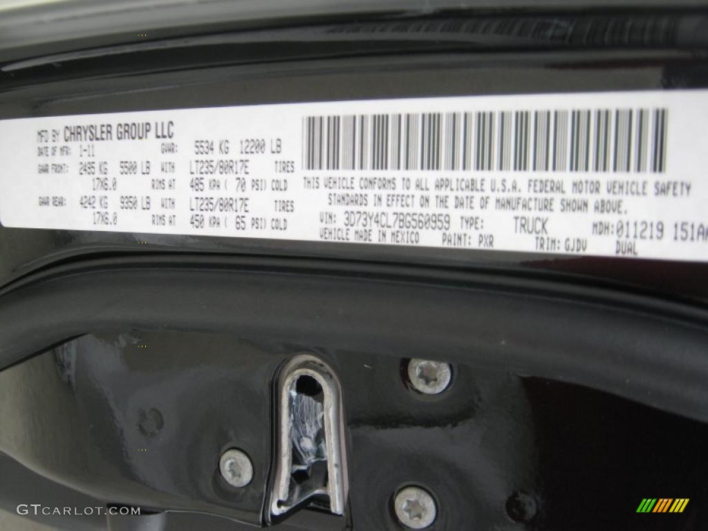 2011 Ram 3500 HD Color Code PXR for Brilliant Black Crystal Pearl Photo #45354059