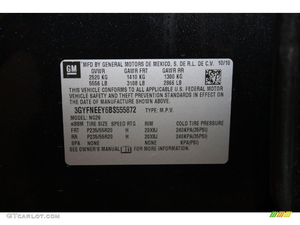 2011 Cadillac SRX 4 V6 AWD Info Tag Photo #45357032