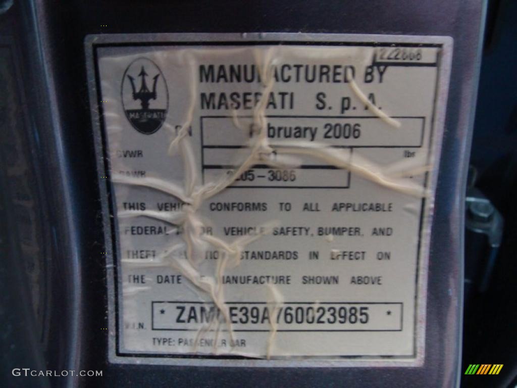 2006 Maserati Quattroporte Standard Quattroporte Model Info Tag Photo #45363050
