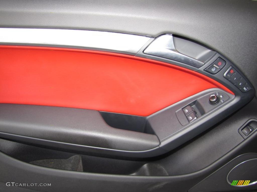 2009 Audi S5 4.2 quattro Magma Red Silk Nappa Leather Door Panel Photo #45365255