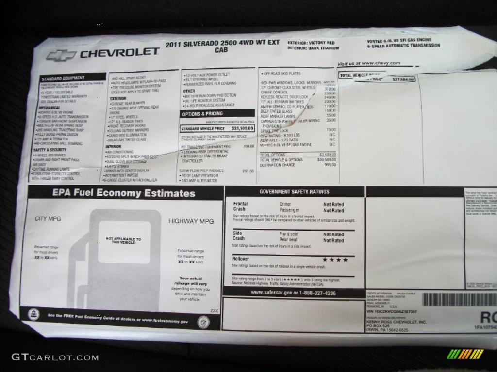 2011 Chevrolet Silverado 2500HD LS Extended Cab 4x4 Window Sticker Photo #45366231
