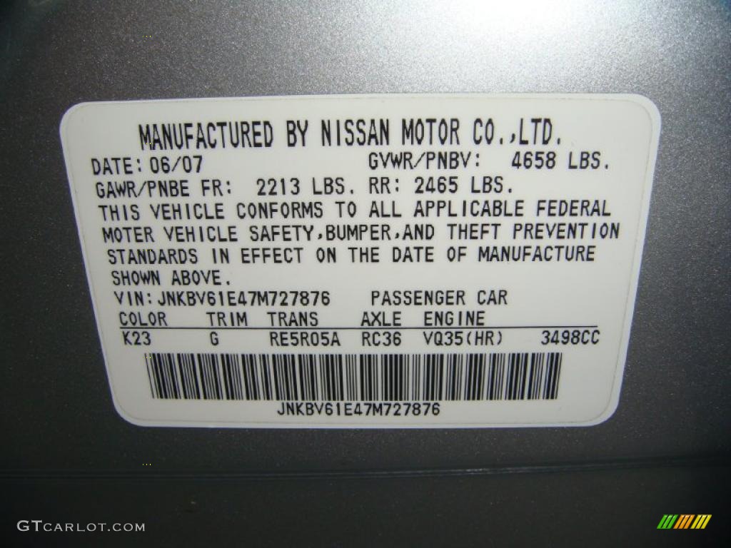 2007 Infiniti G 35 Journey Sedan Color Code Photos