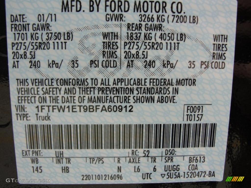 2011 F150 Color Code UH for Tuxedo Black Metallic Photo #45369070