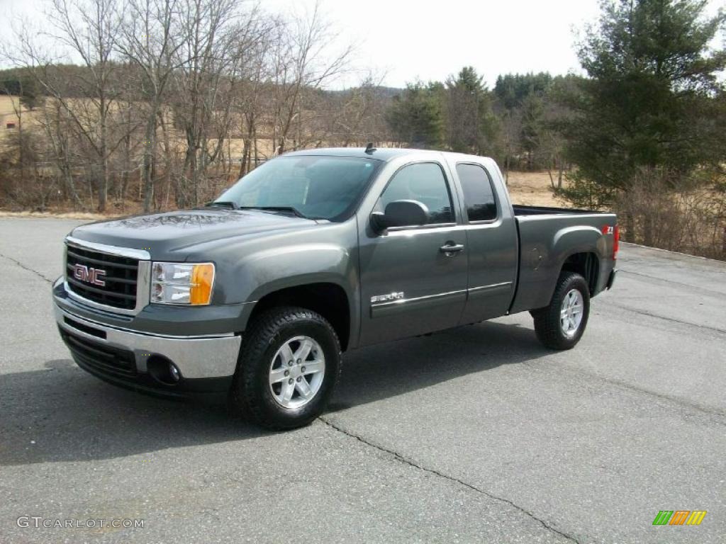 2011 Sierra 1500 SLE Extended Cab 4x4 - Gray Green Metallic / Ebony photo #1