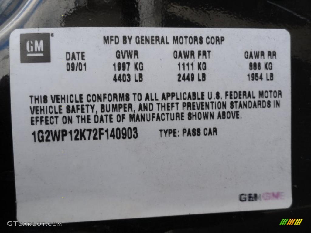 2002 Pontiac Grand Prix GT Coupe Info Tag Photos