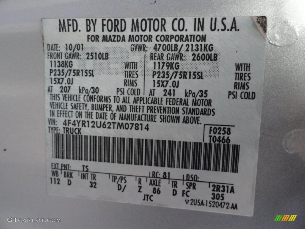 2002 B-Series Truck Color Code TS for Platinum Frost Metallic Photo #45375501