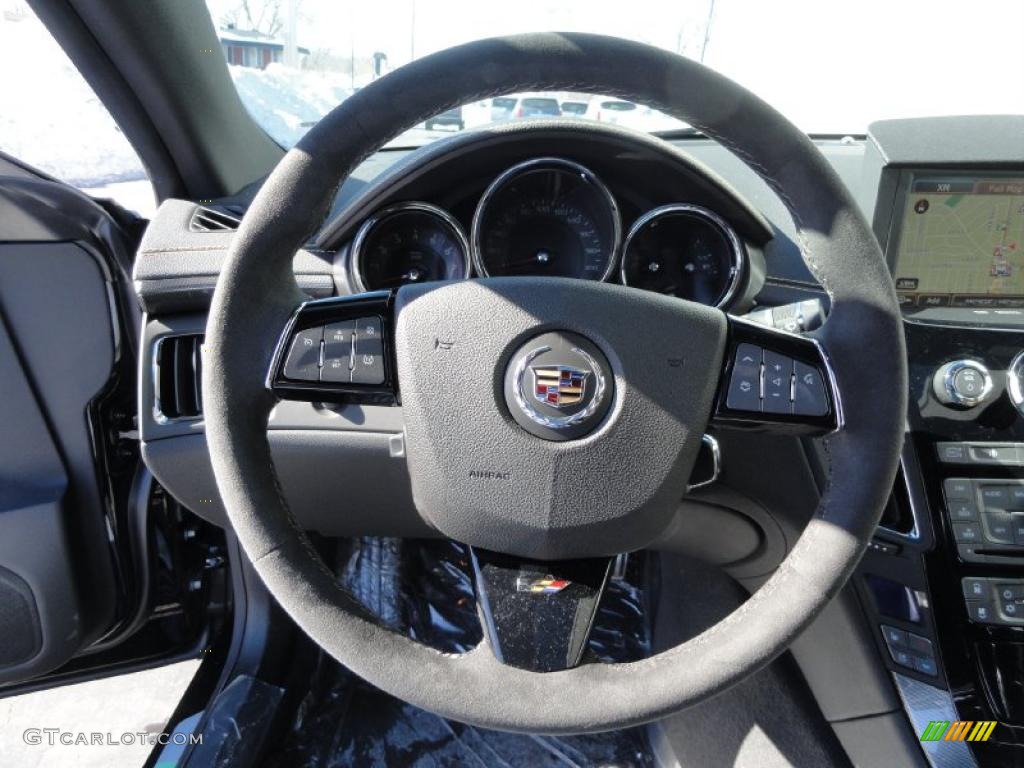 2011 Cadillac CTS -V Coupe Ebony/Saffron Steering Wheel Photo #45377873
