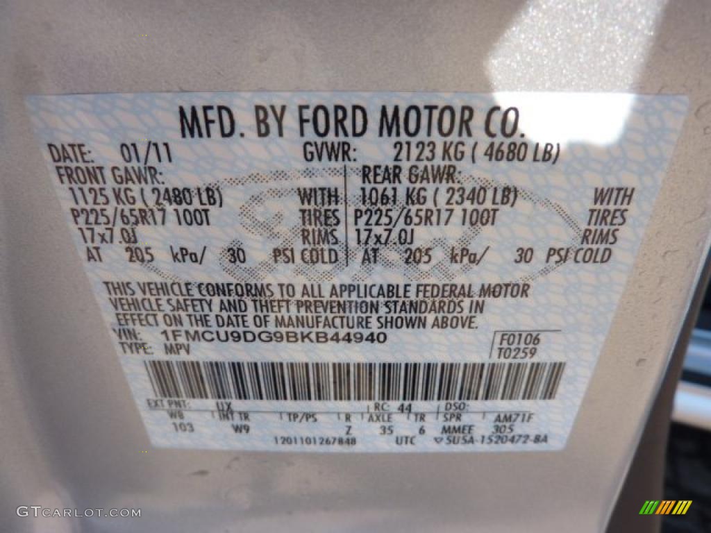 2011 Ford Escape XLT Sport V6 4WD Color Code Photos