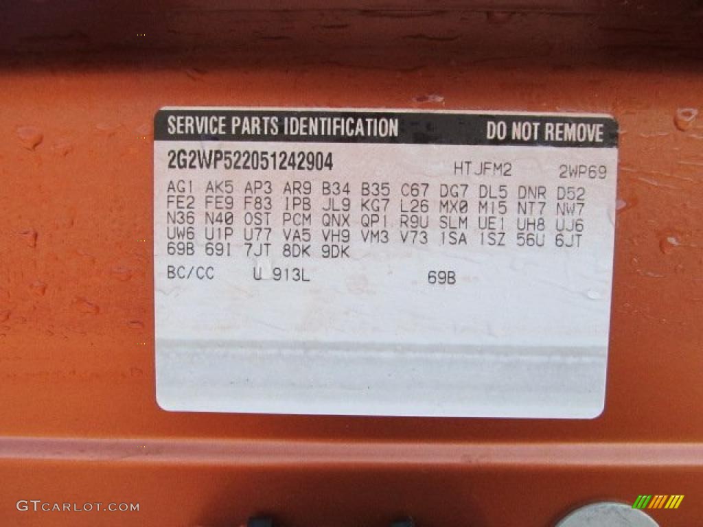 2005 Pontiac Grand Prix Sedan Info Tag Photo #45382842