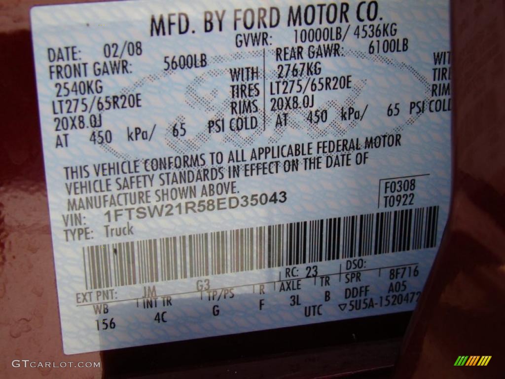 2008 F250 Super Duty Color Code JM for Dark Toreador Red Photo #45386374