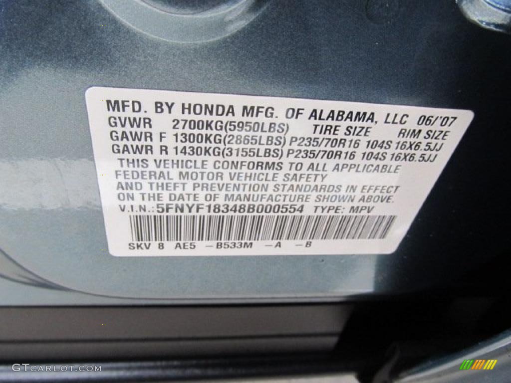 2008 Pilot Special Edition 4WD - Steel Blue Metallic / Gray photo #19