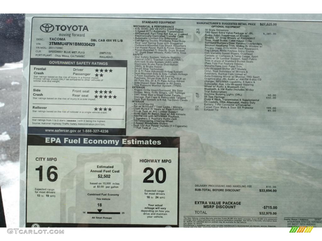 2011 Toyota Tacoma V6 TRD Sport Double Cab 4x4 Window Sticker Photo #45411229