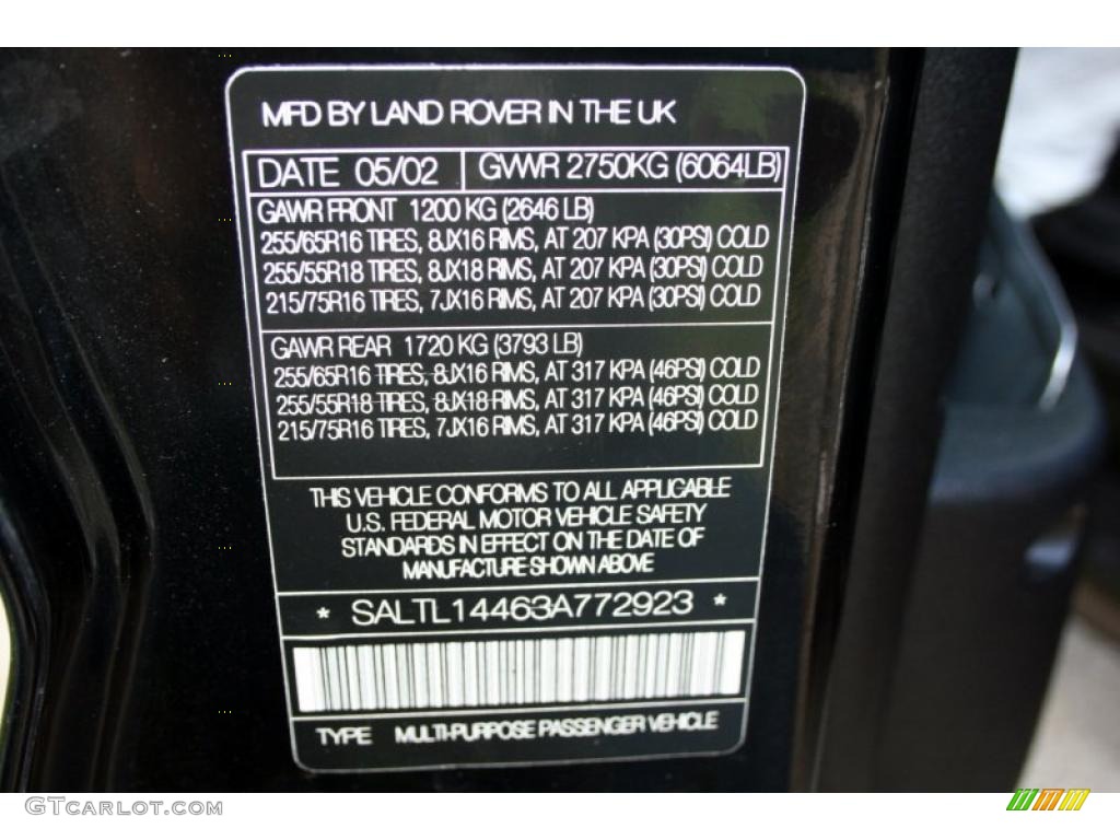 2003 Land Rover Discovery S Info Tag Photo #45419331