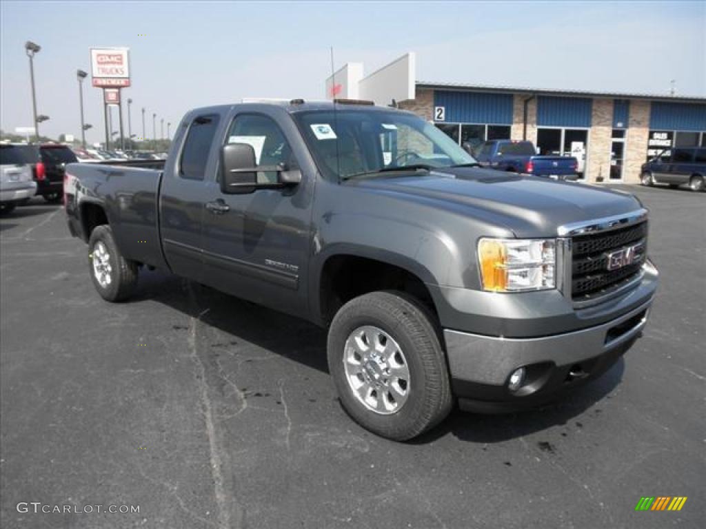 Gray Green Metallic 2011 GMC Sierra 3500HD SLT Extended Cab 4x4 Exterior Photo #45419535