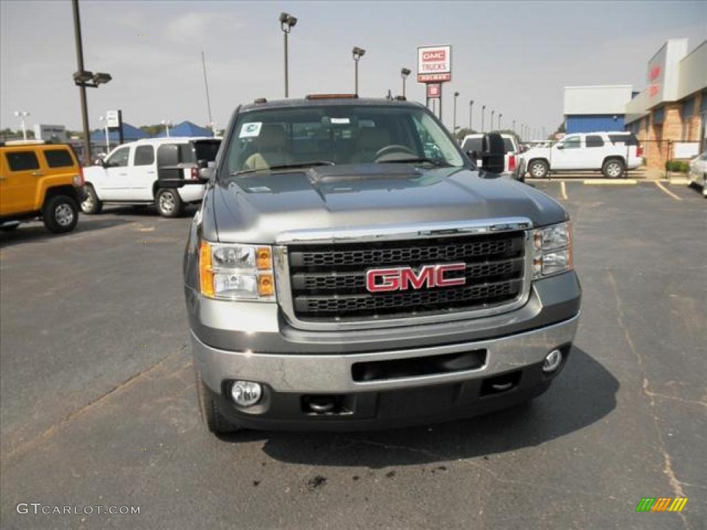 2011 Sierra 3500HD SLT Extended Cab 4x4 - Gray Green Metallic / Light Cashmere/Dark Cashmere photo #2