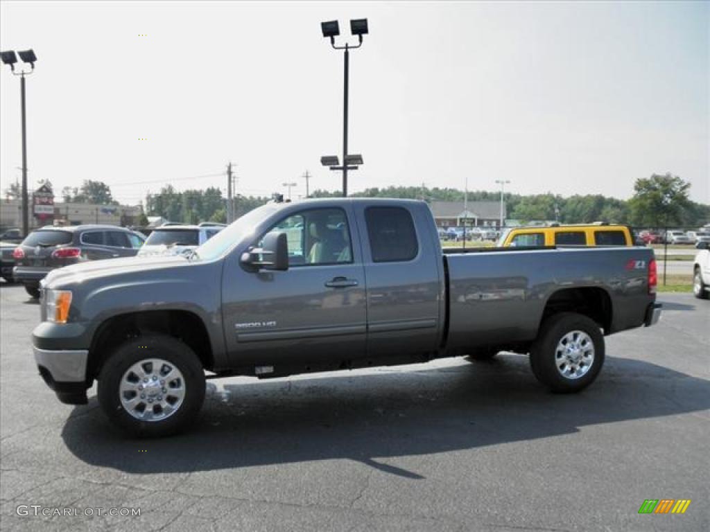 2011 Sierra 3500HD SLT Extended Cab 4x4 - Gray Green Metallic / Light Cashmere/Dark Cashmere photo #4