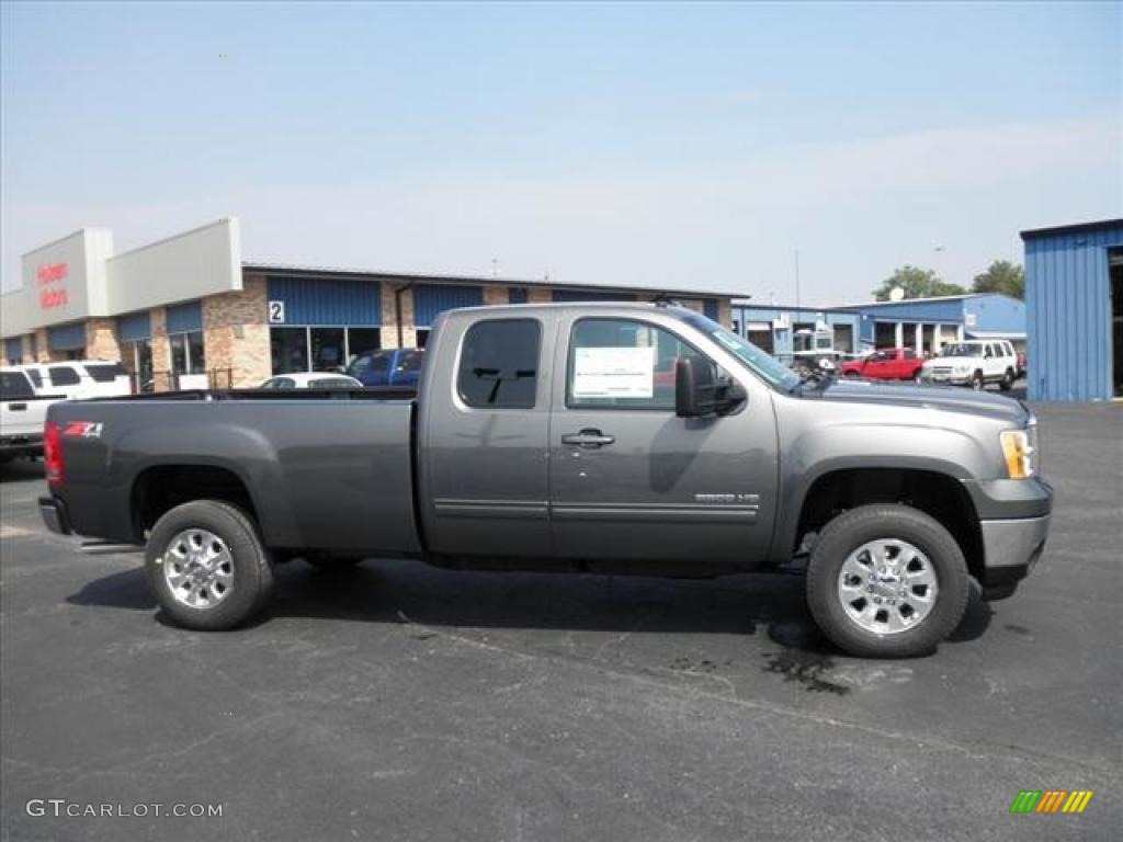 Gray Green Metallic 2011 GMC Sierra 3500HD SLT Extended Cab 4x4 Exterior Photo #45420175