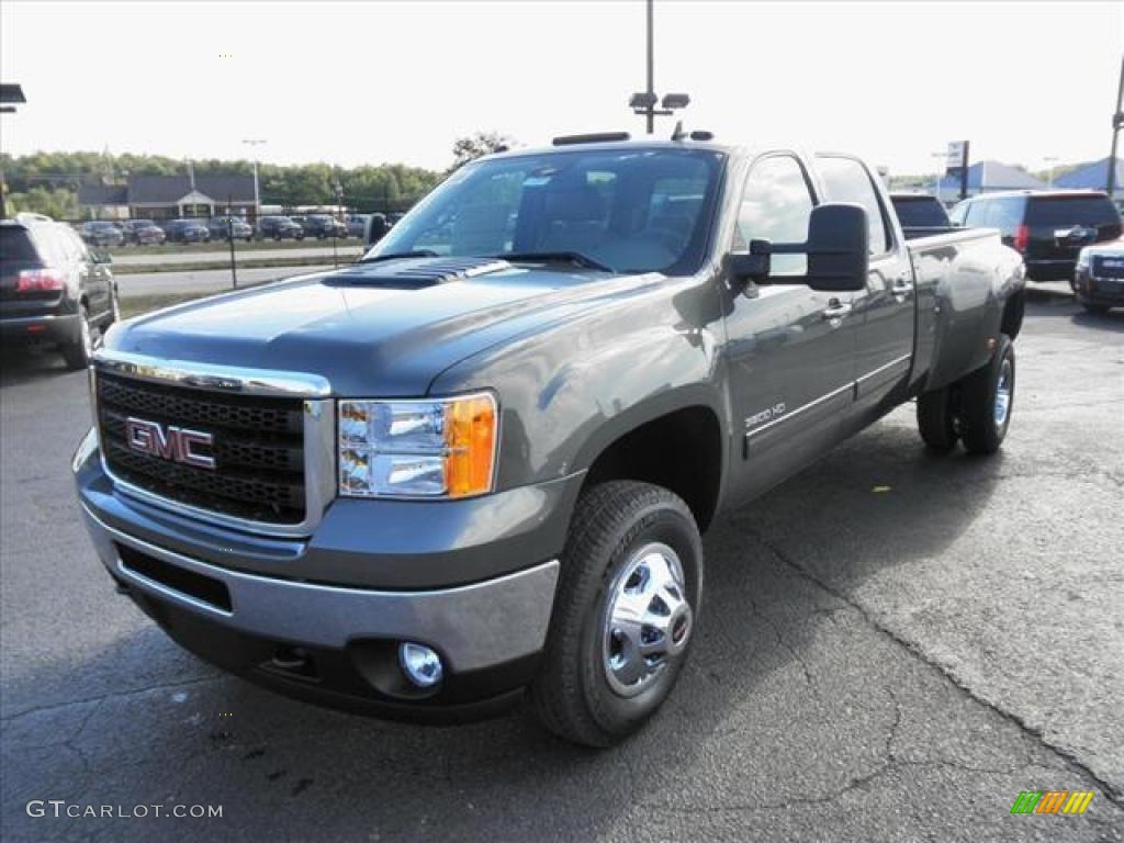 Gray Green Metallic 2011 GMC Sierra 3500HD SLT Crew Cab 4x4 Dually Exterior Photo #45420199