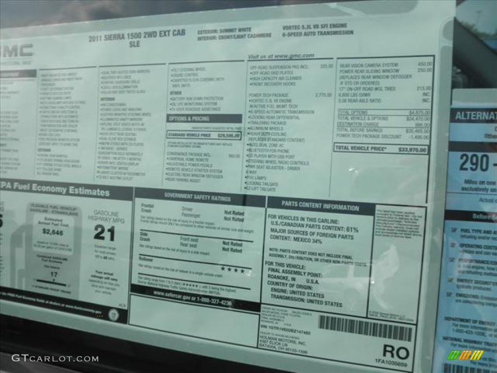 2011 GMC Sierra 1500 SLE Extended Cab Window Sticker Photo #45421318