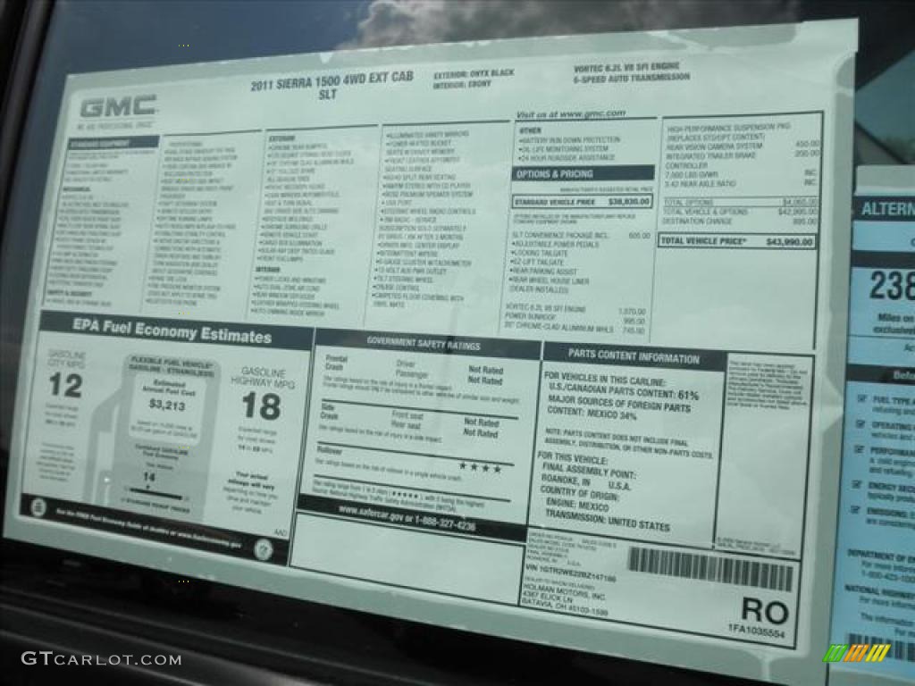 2011 GMC Sierra 1500 SLT Extended Cab 4x4 Window Sticker Photos