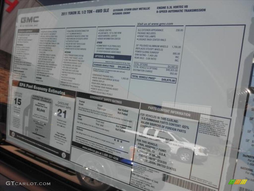 2011 GMC Yukon XL SLE 4x4 Window Sticker Photos
