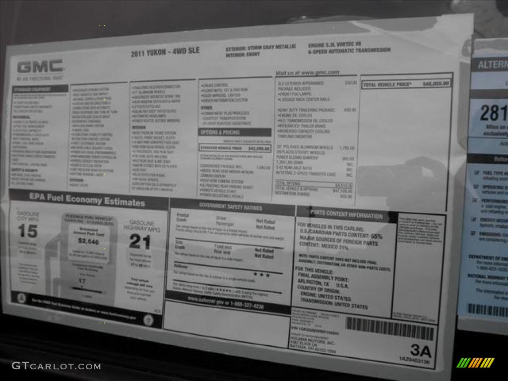 2011 GMC Yukon SLE 4x4 Window Sticker Photo #45424091
