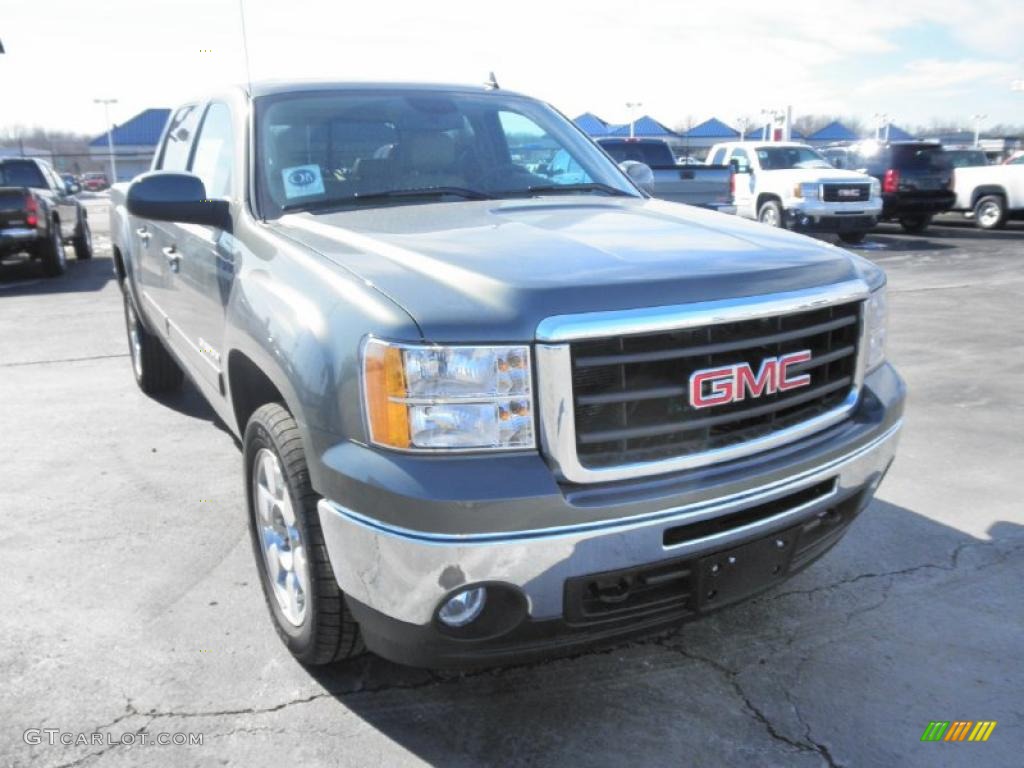 Gray Green Metallic 2011 GMC Sierra 1500 SLT Crew Cab 4x4 Exterior Photo #45424455