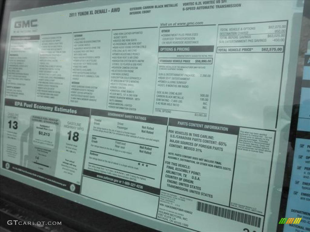 2011 GMC Yukon XL Denali AWD Window Sticker Photos