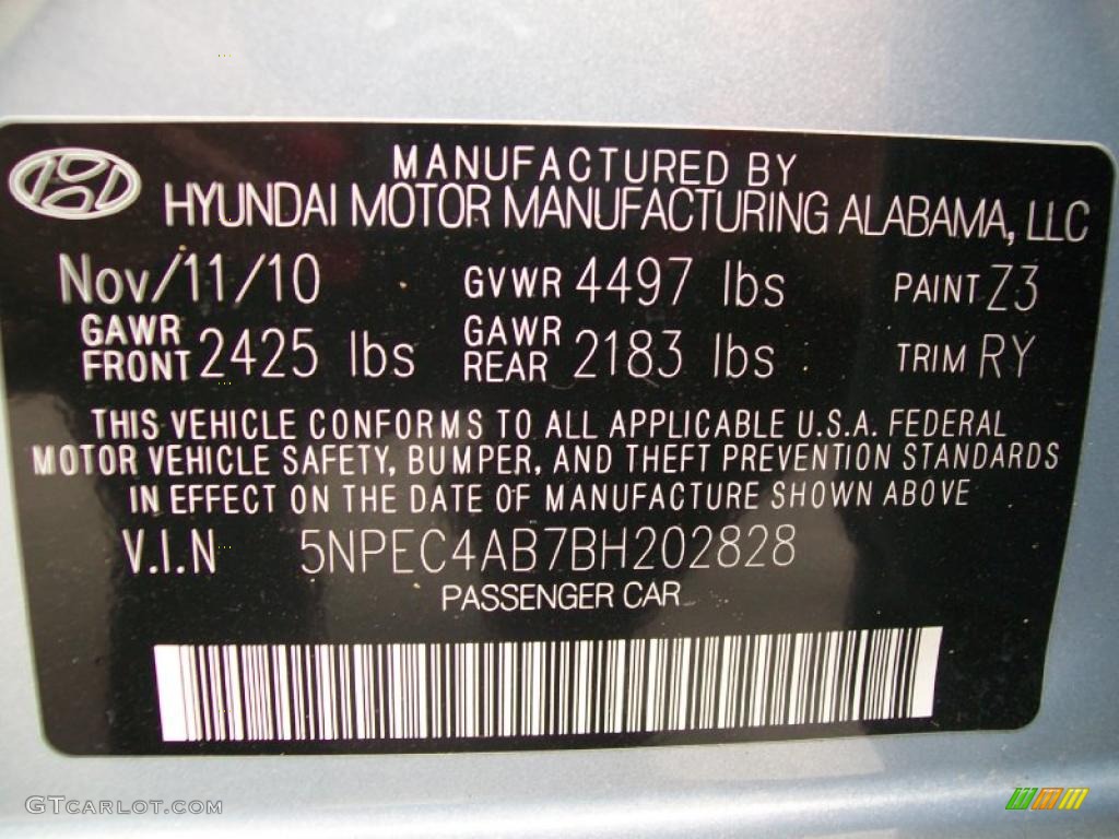 2011 Sonata Color Code Z3 for Iridescent Silver Blue Metallic Photo #45425815