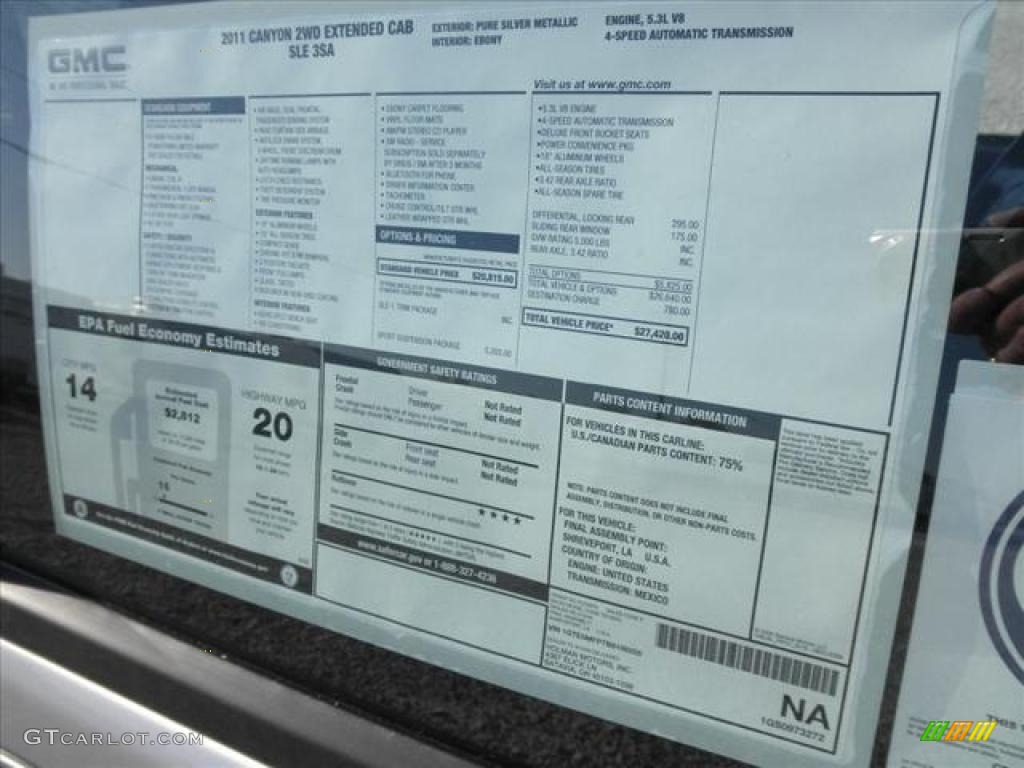 2011 GMC Canyon SLE Extended Cab Window Sticker Photo #45426478
