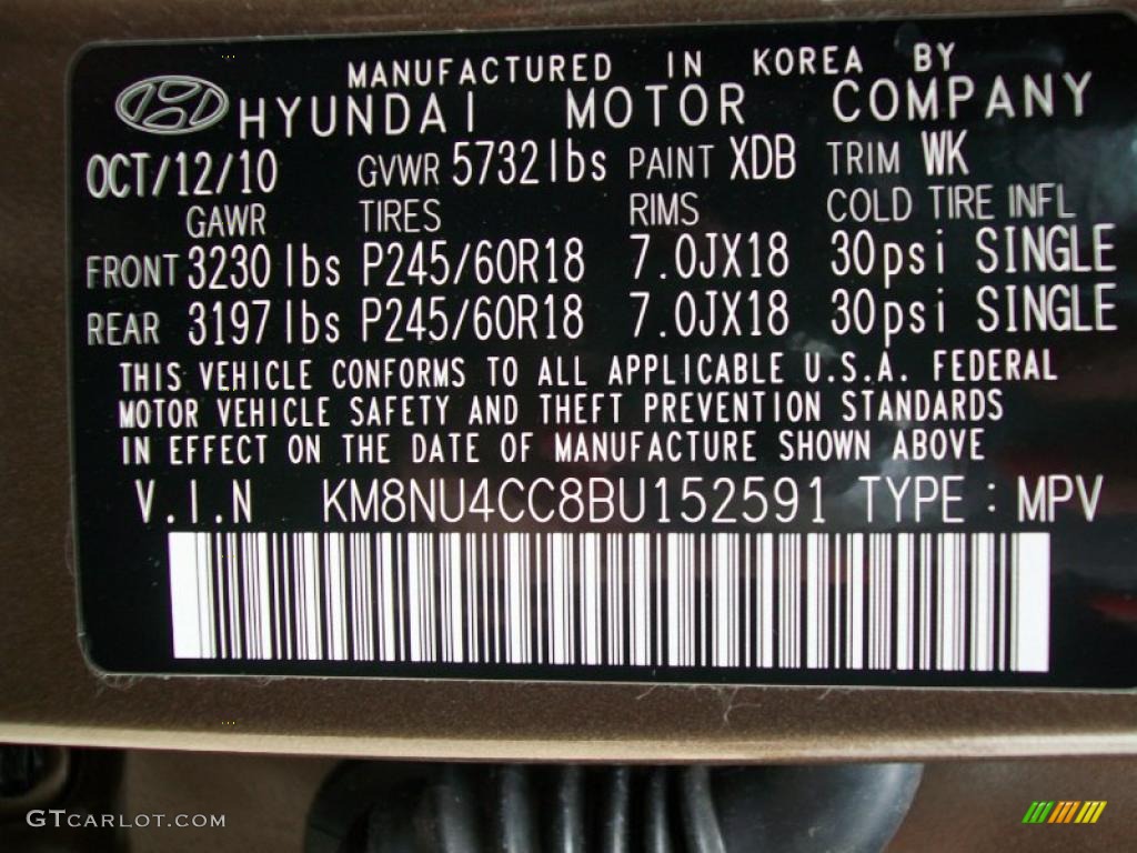 2011 Veracruz Color Code XDB for Sahara Bronze Metallic Photo #45427811