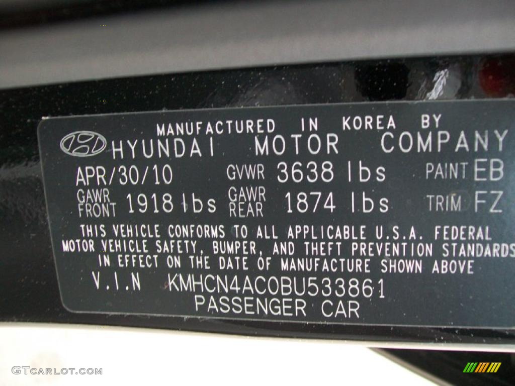 2011 Accent Color Code EB for Ebony Black Photo #45428219