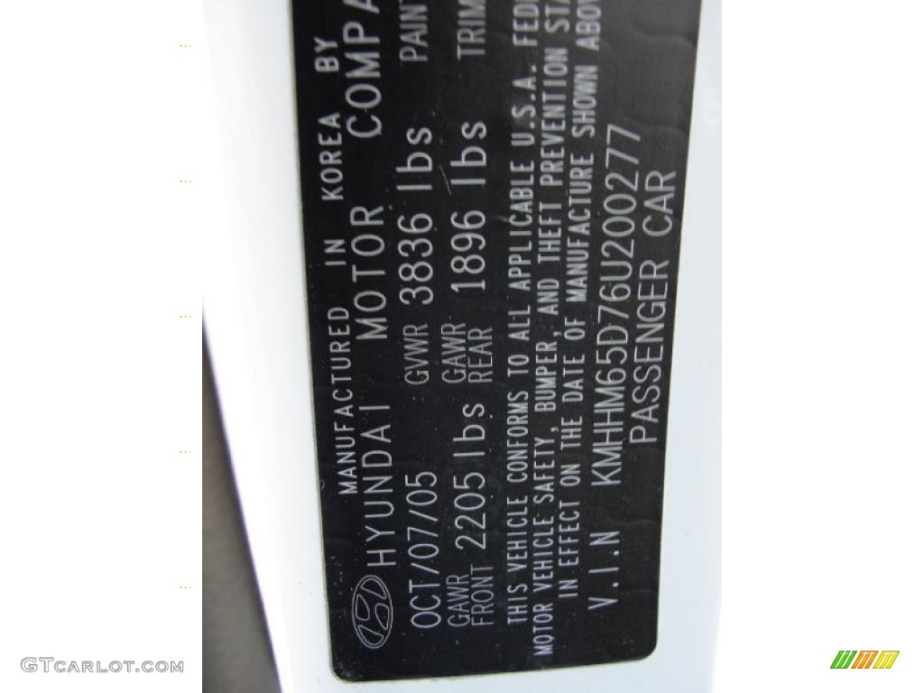2006 Hyundai Tiburon GS Info Tag Photo #45431116
