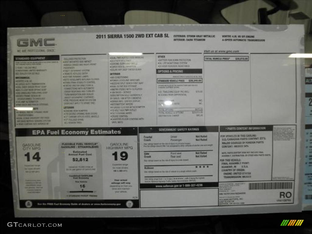 2011 GMC Sierra 1500 SL Extended Cab Window Sticker Photo #45431532