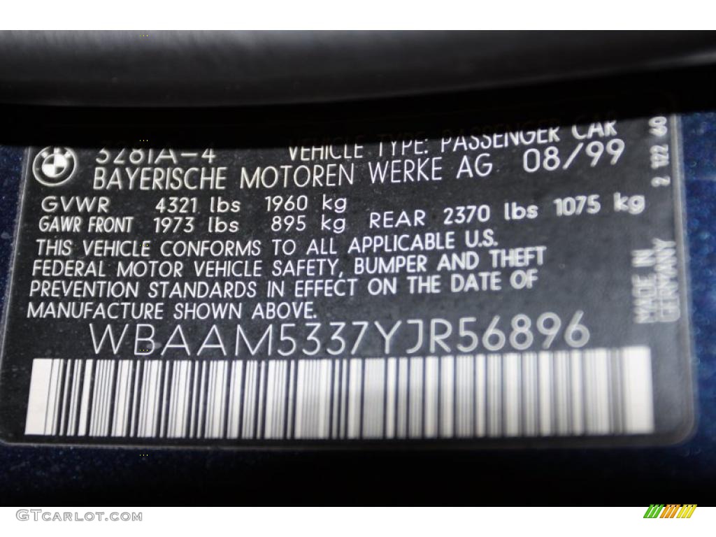 2000 BMW 3 Series 328i Sedan Info Tag Photo #45435916