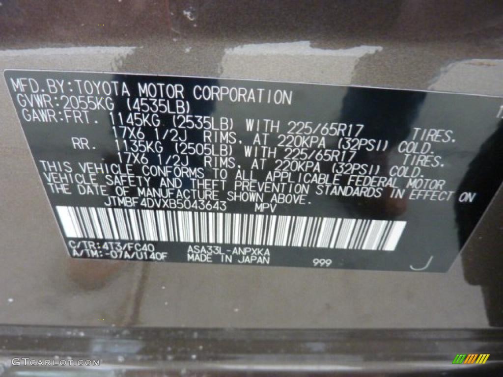 2011 RAV4 Color Code 4T3 for Pyrite Metallic Photo #45440461