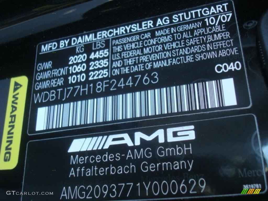 2008 Mercedes-Benz CLK 63 AMG Black Series Coupe Color Code Photos