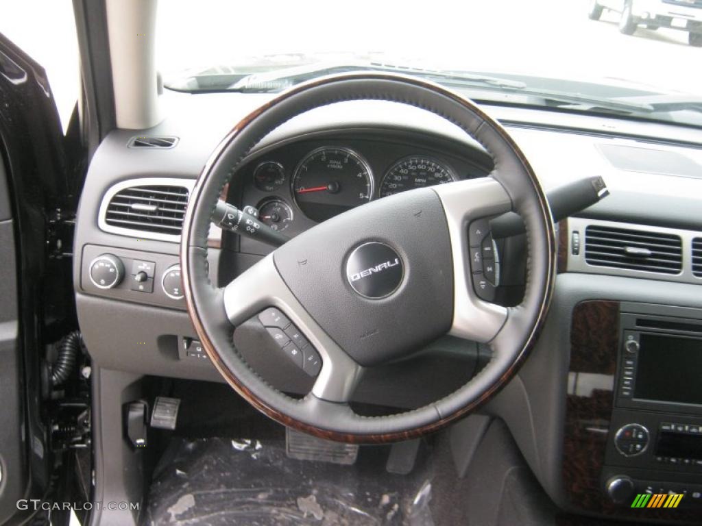 2011 GMC Sierra 3500HD Denali Crew Cab 4x4 Dually Ebony Steering Wheel Photo #45470776