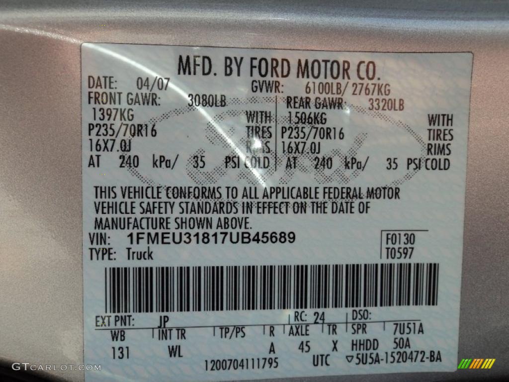 2007 Explorer Sport Trac Color Code JP for Silver Birch Metallic Photo #45471500
