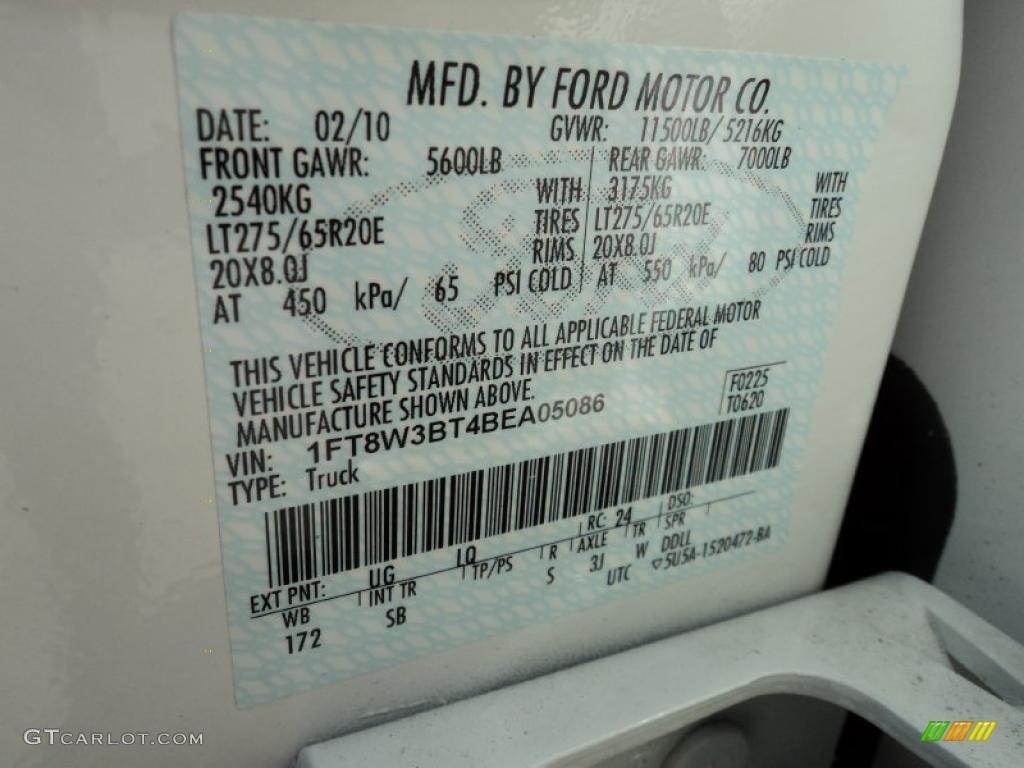 2011 F350 Super Duty Color Code UG for White Platinum Tri-Coat Metallic Photo #45473392