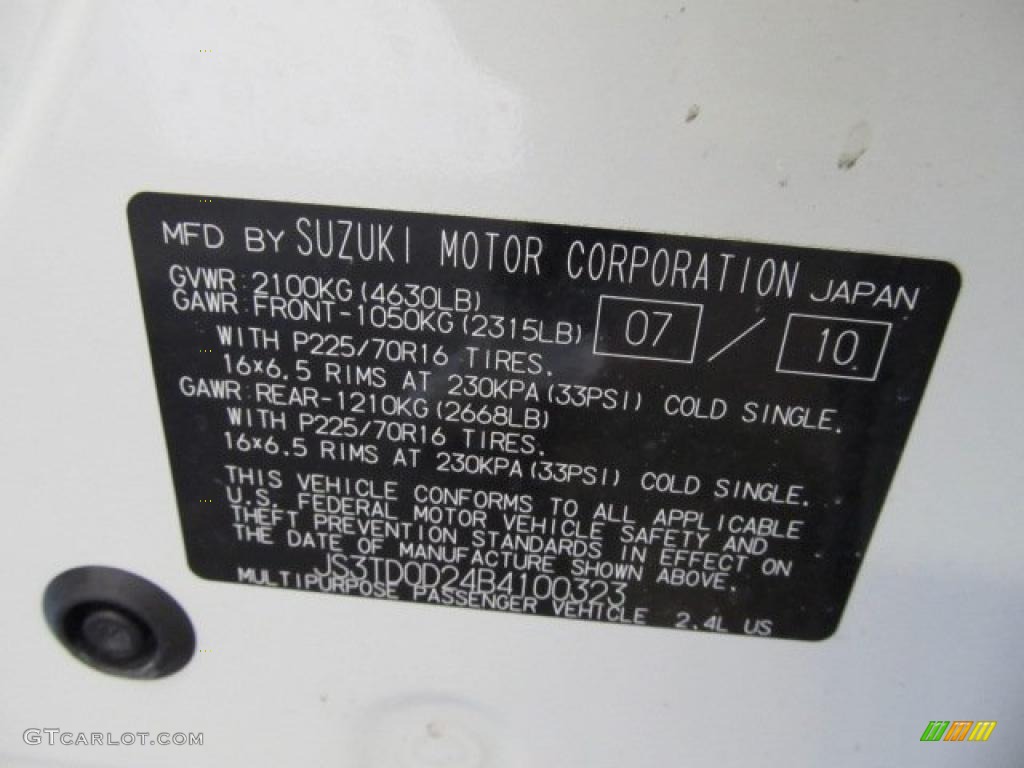 2011 Suzuki Grand Vitara Premium 4x4 Info Tag Photo #45475552