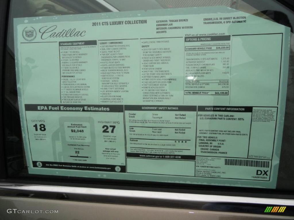 2011 Cadillac CTS 3.0 Sedan Window Sticker Photo #45476459