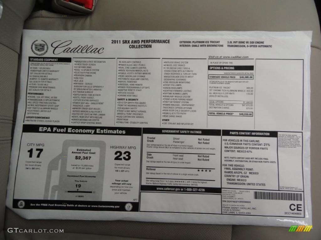 2011 Cadillac SRX 4 V6 AWD Window Sticker Photo #45476738