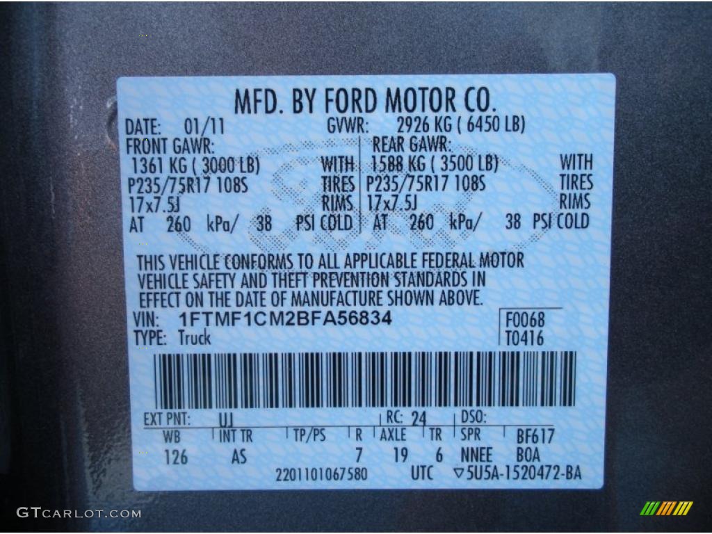 2011 F150 Color Code UJ for Sterling Grey Metallic Photo #45481807