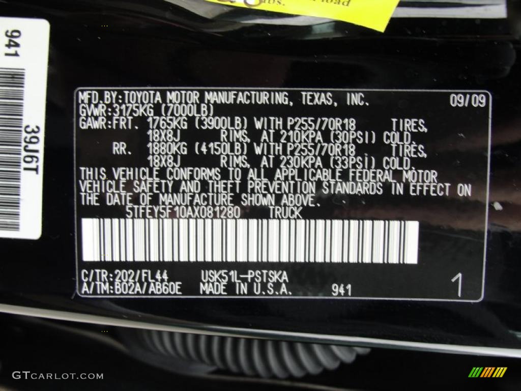 2010 Tundra Color Code 202 for Black Photo #45482859