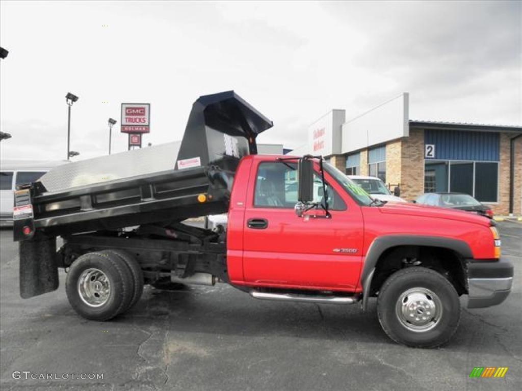 Victory Red 2003 Chevrolet Silverado 3500 Regular Cab 4x4 Chassis Dump Truck Exterior Photo #45487603