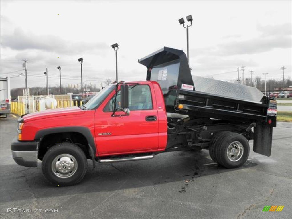 Victory Red 2003 Chevrolet Silverado 3500 Regular Cab 4x4 Chassis Dump Truck Exterior Photo #45487635