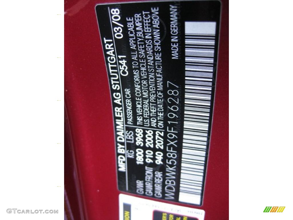 2009 SLK Color Code 541 for Storm Red Metallic Photo #45493642